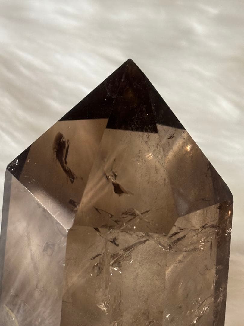 スモーキークォーツ　ポイント　六角柱　太め　725g レインボー　透明度　美麗