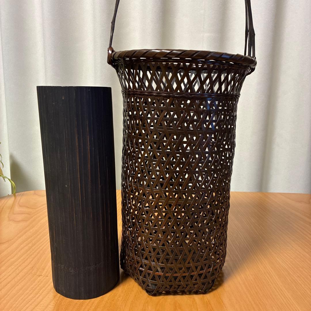 竹かご花器　内筒付き