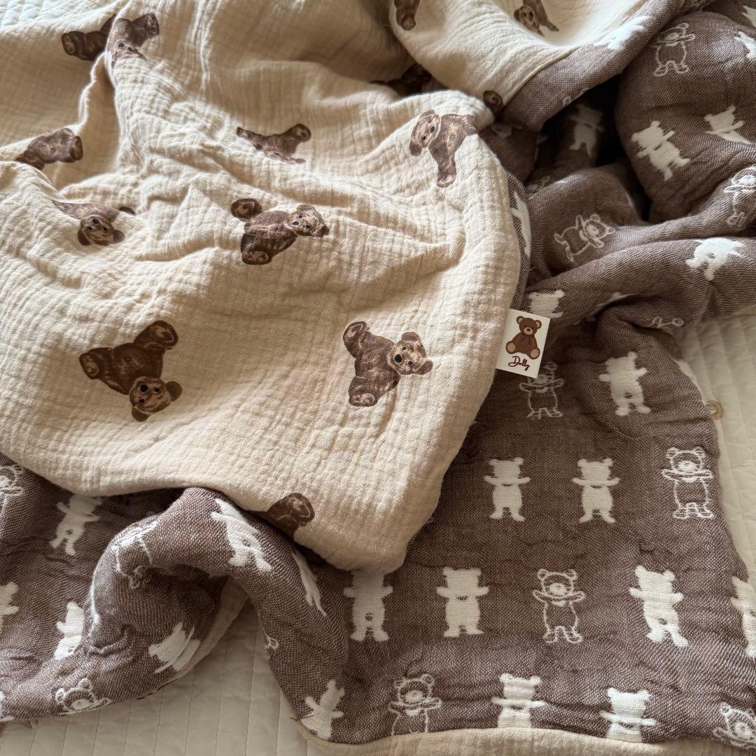 a様❤ハンドメイド 可愛いテディベア8重ガーゼケット　ブランケット　ハーフ