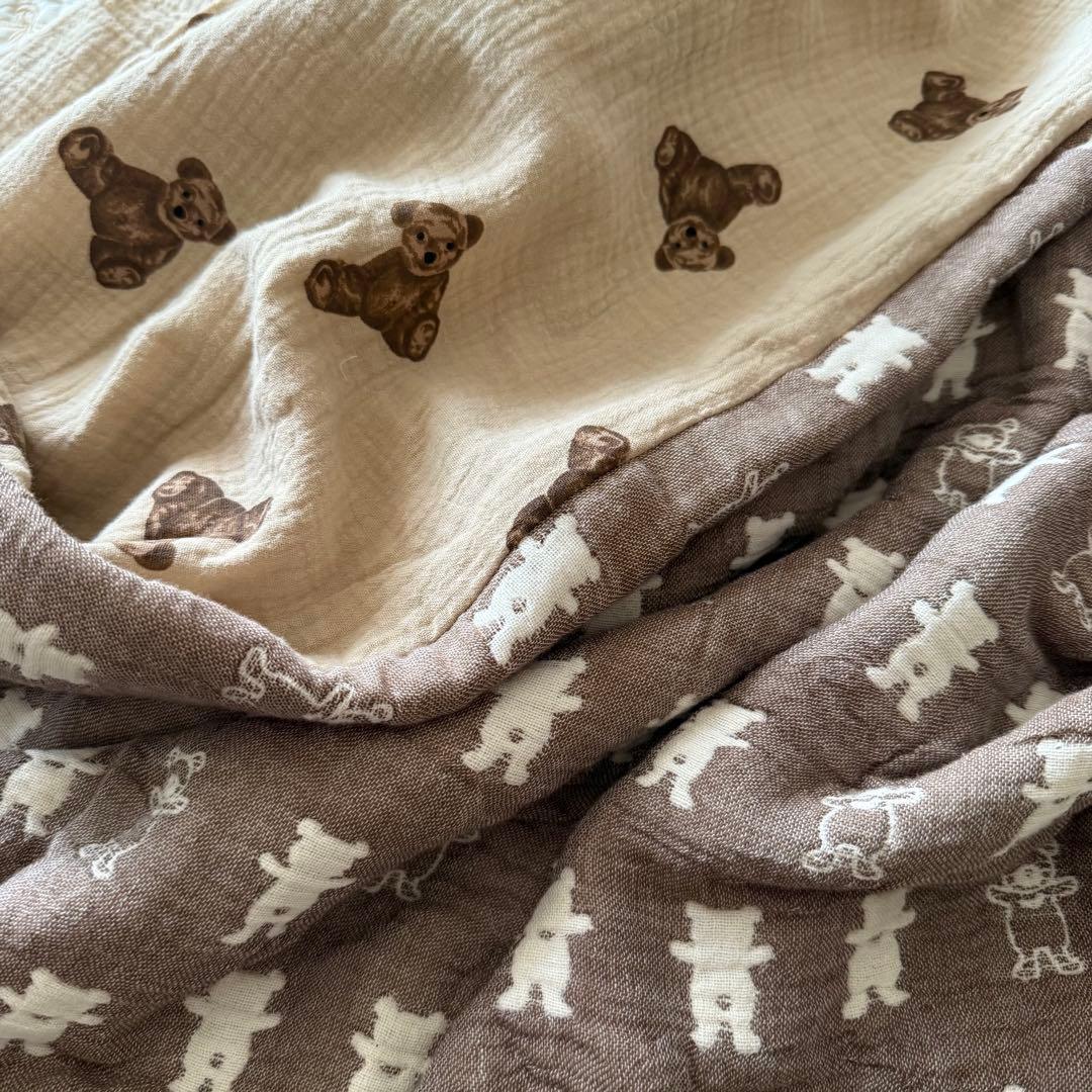 a様❤ハンドメイド 可愛いテディベア8重ガーゼケット　ブランケット　ハーフ