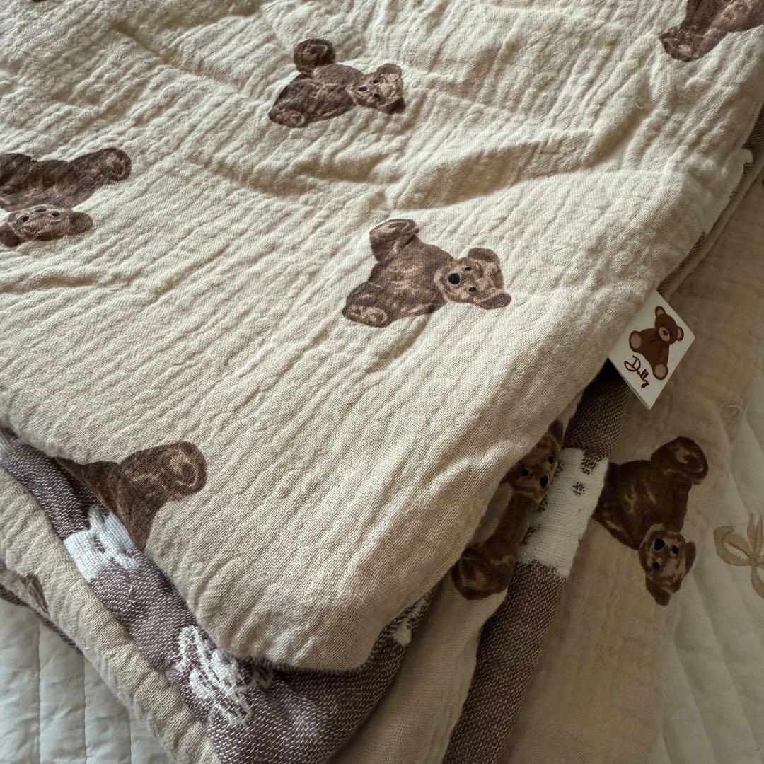 a様❤ハンドメイド 可愛いテディベア8重ガーゼケット　ブランケット　ハーフ