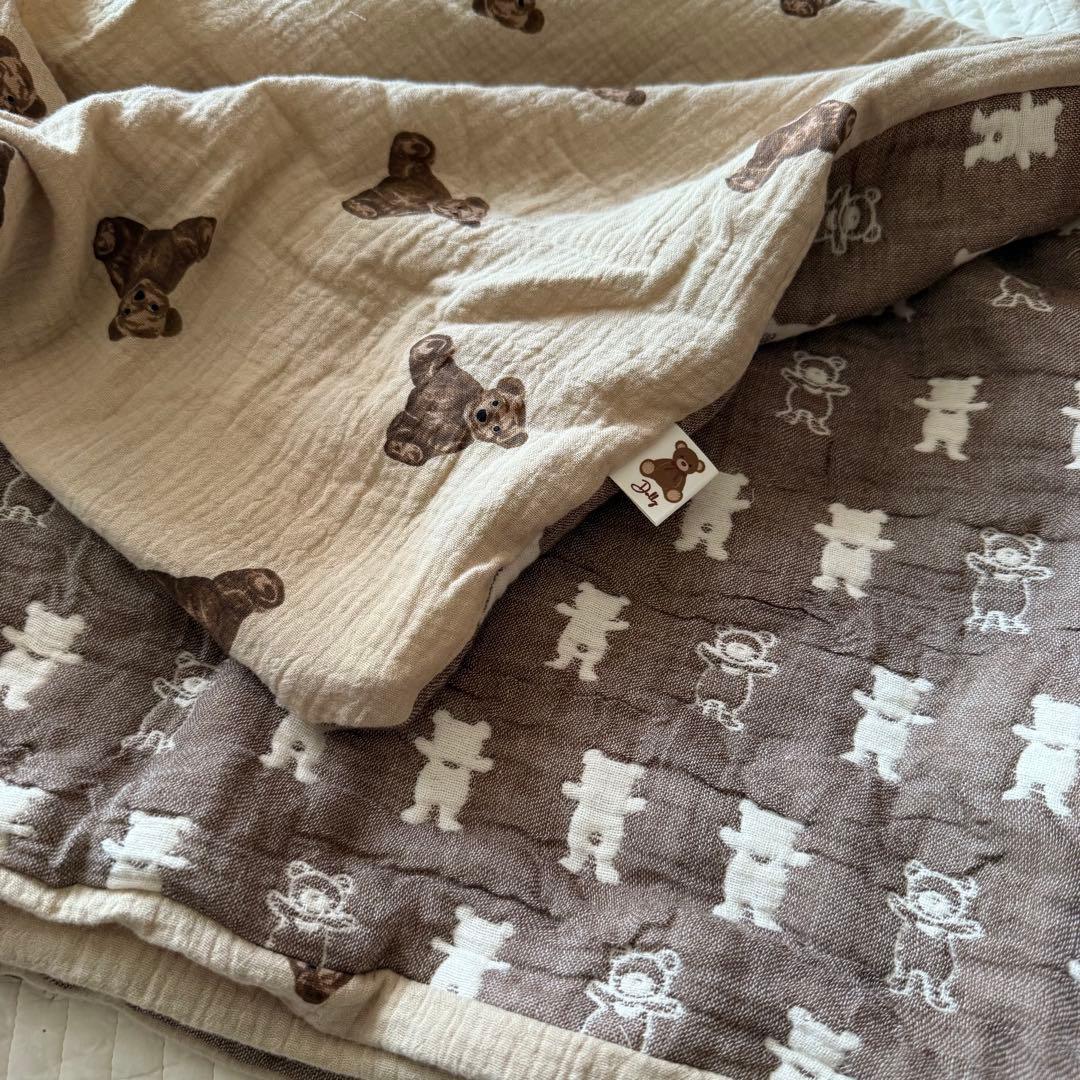 a様❤ハンドメイド 可愛いテディベア8重ガーゼケット　ブランケット　ハーフ