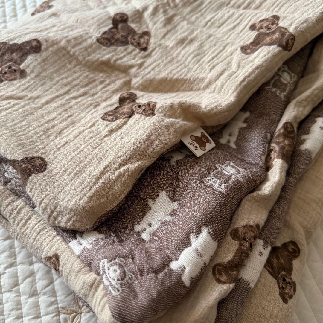 a様❤ハンドメイド 可愛いテディベア8重ガーゼケット　ブランケット　ハーフ