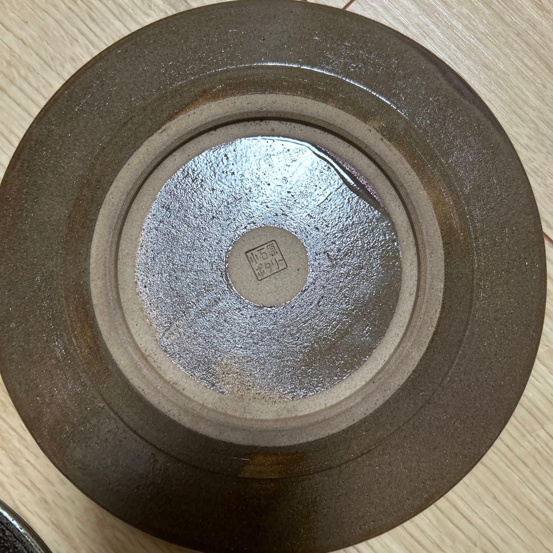 小石原ポタリー　ハンドメイド クリーム色 ストライプ皿 2枚セット