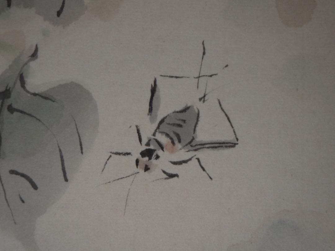 真作 福田浩湖 日本画 秋狩旅人愁 鬼灯と蟋蟀 肉筆 落款 大色紙 36×30