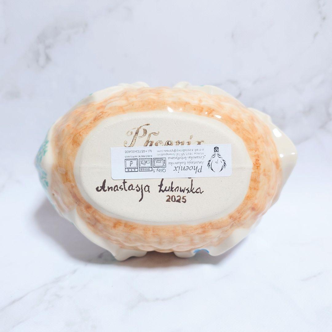 新品 ポーリッシュポタリー PHOENIX バスケット いちご×水色小花×白 ②