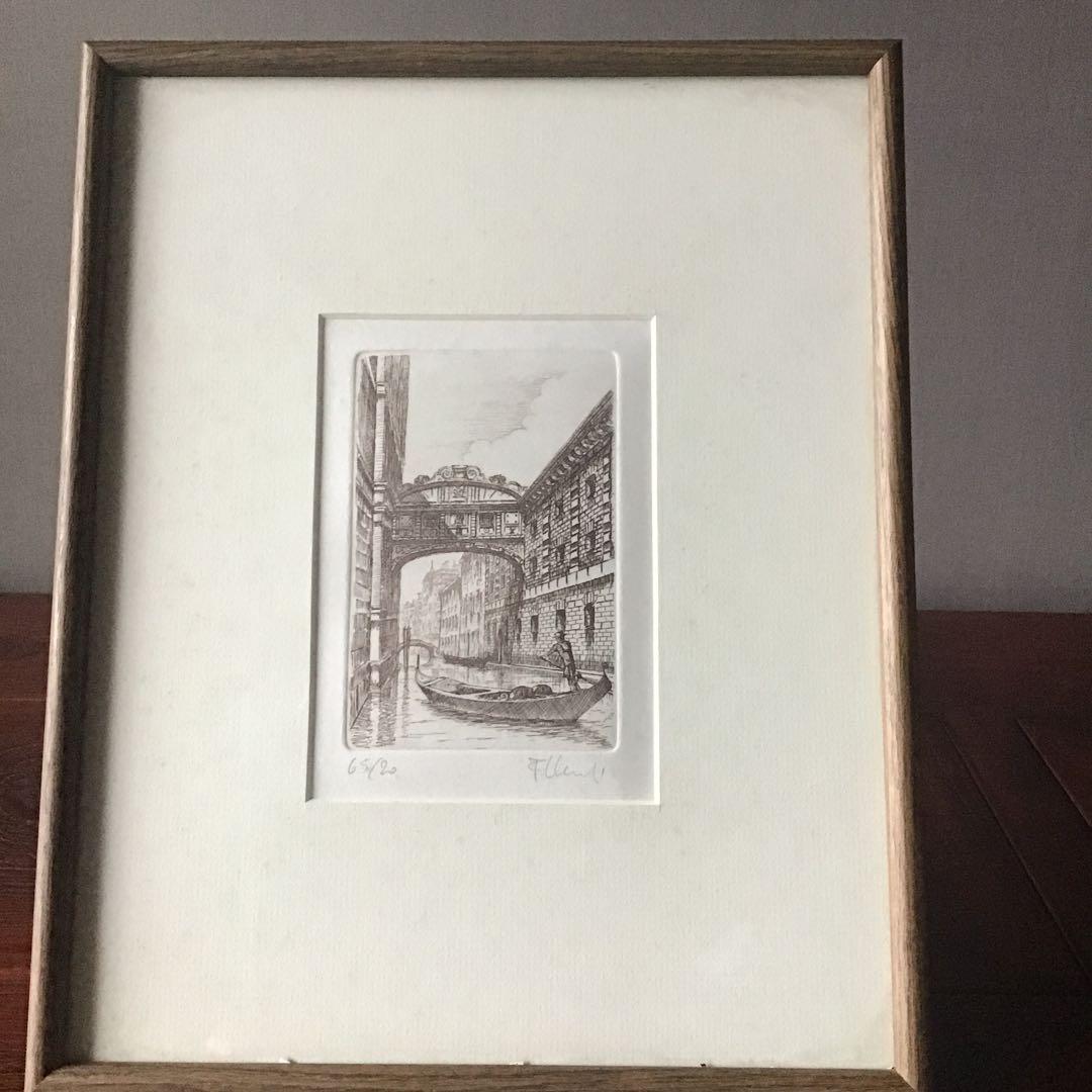 ベネチア名所風景　ため息橋　「永遠の愛で結ばれる橋」　　銅版画