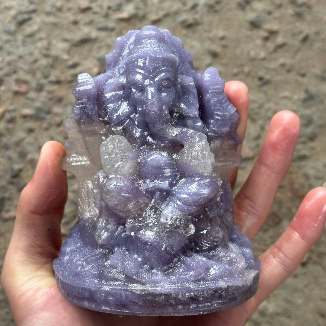 天然石紫雲母ガネーシャ　置物　ご購入前に在庫確認G.1100