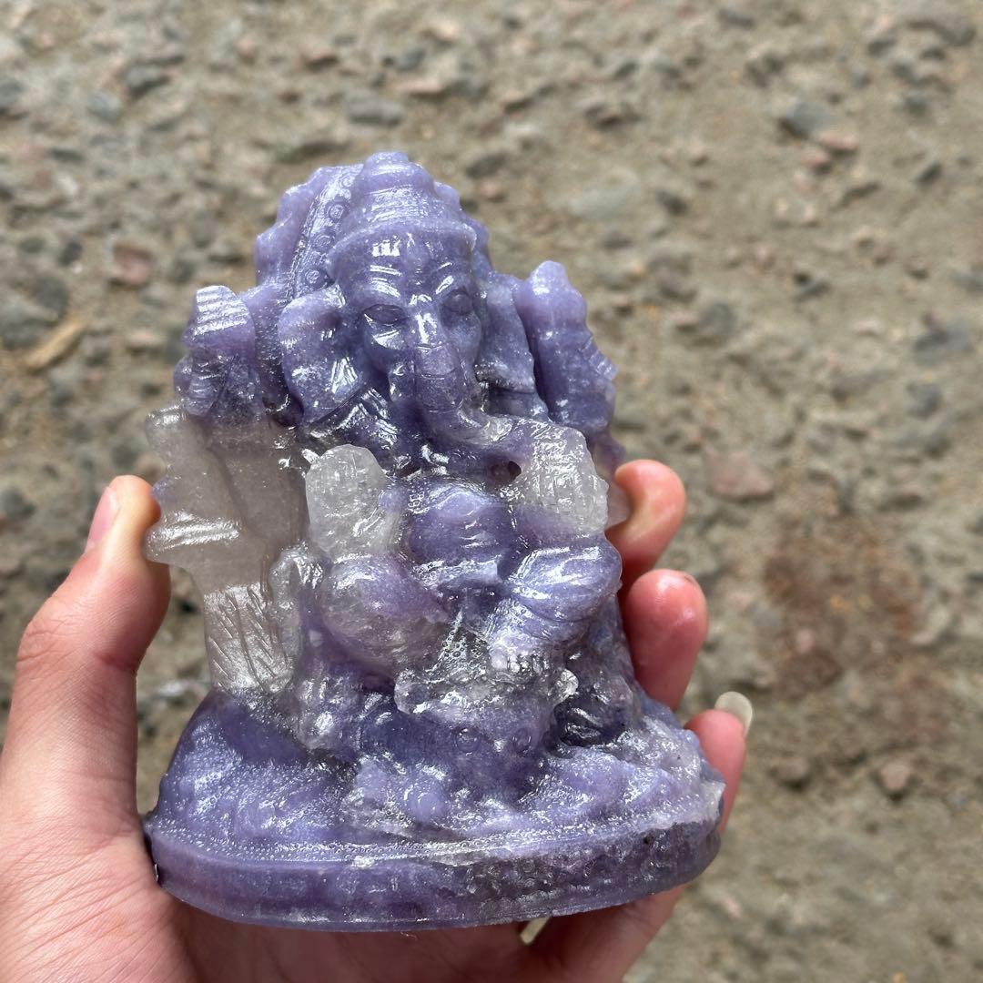 天然石紫雲母ガネーシャ　置物　ご購入前に在庫確認G.1100