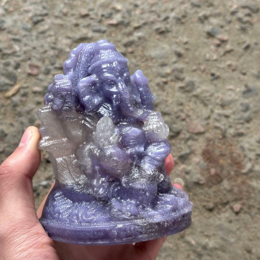 天然石紫雲母ガネーシャ　置物　ご購入前に在庫確認G.1100