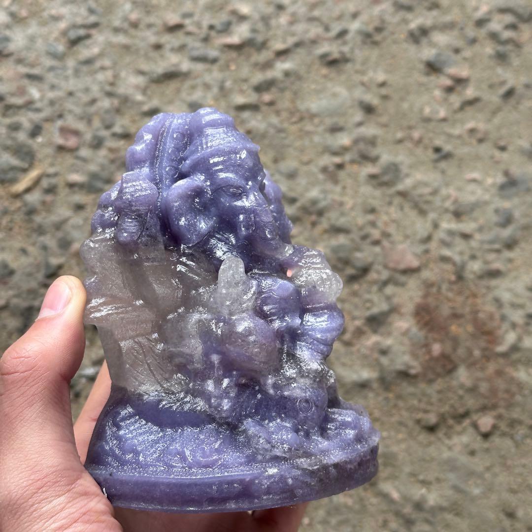 天然石紫雲母ガネーシャ　置物　ご購入前に在庫確認G.1100