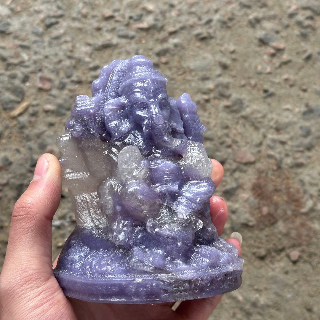 天然石紫雲母ガネーシャ　置物　ご購入前に在庫確認G.1100