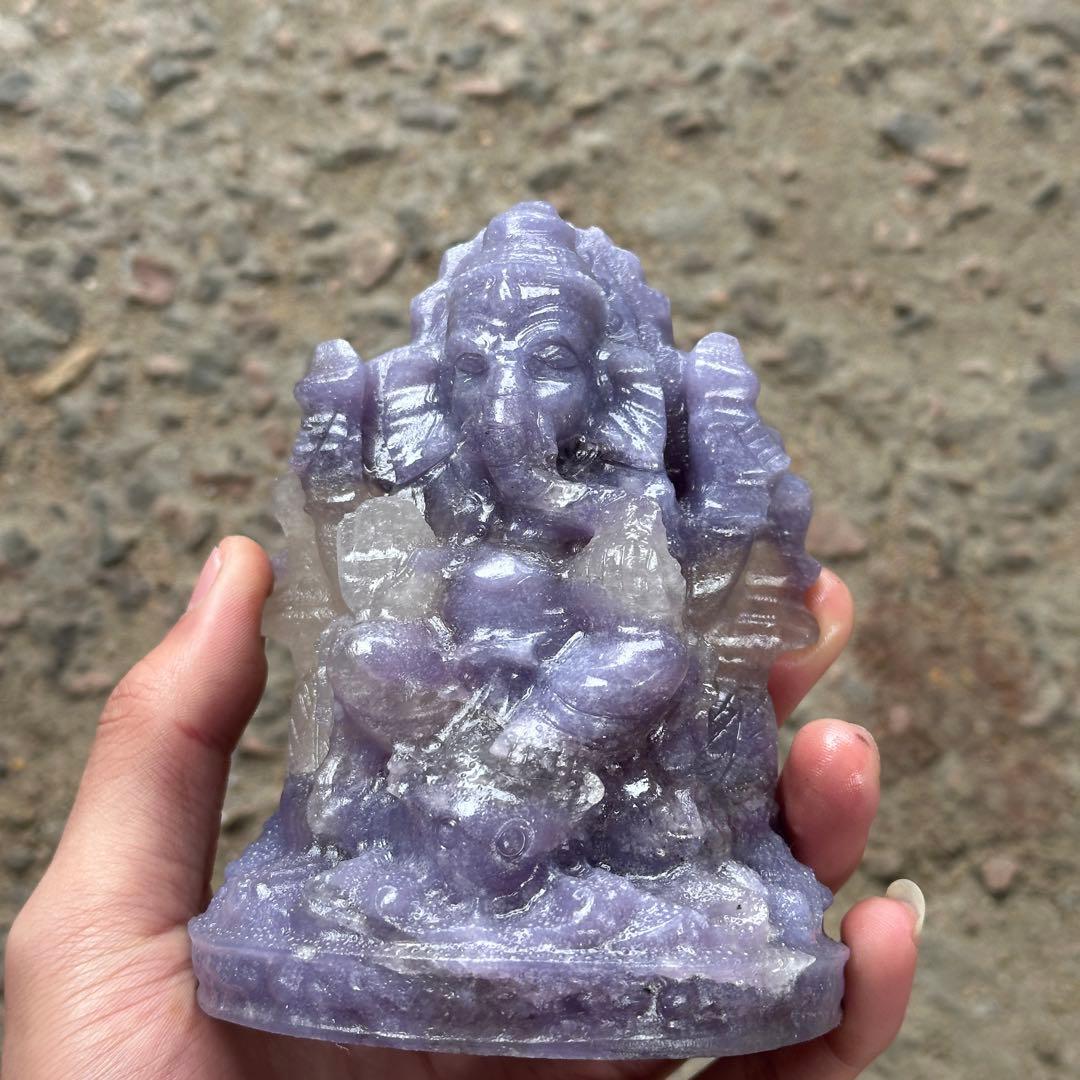 天然石紫雲母ガネーシャ　置物　ご購入前に在庫確認G.1100