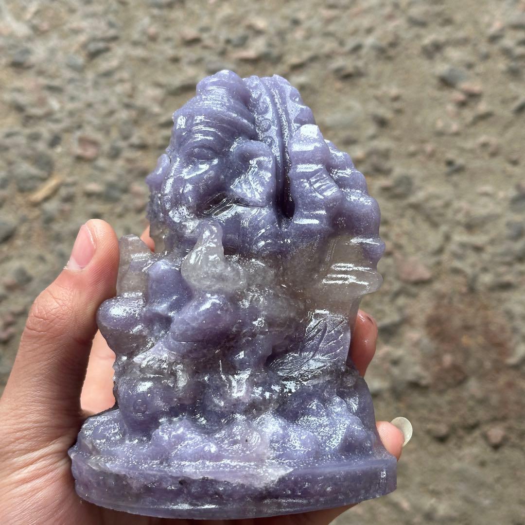 天然石紫雲母ガネーシャ　置物　ご購入前に在庫確認G.1100