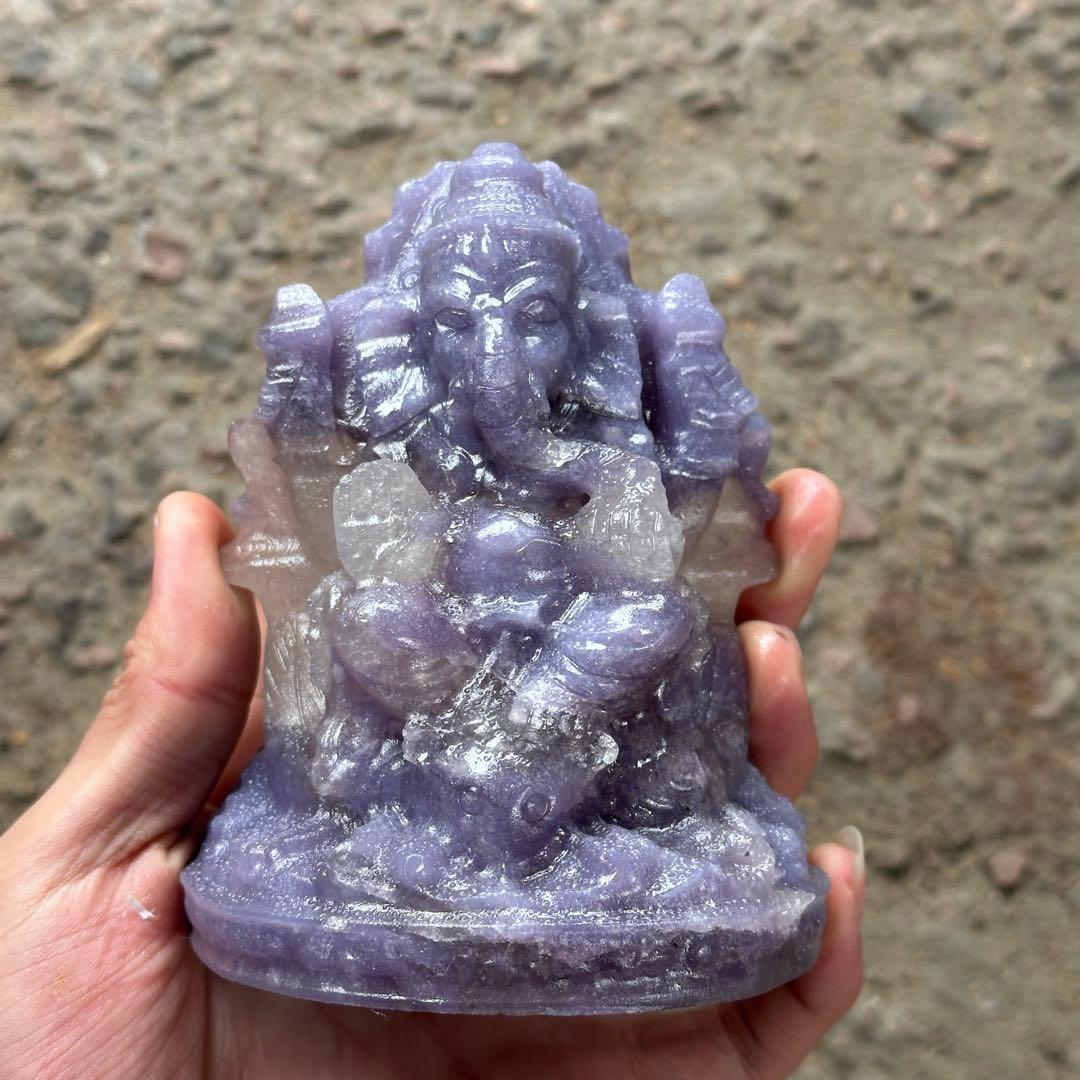 天然石紫雲母ガネーシャ　置物　ご購入前に在庫確認G.1100