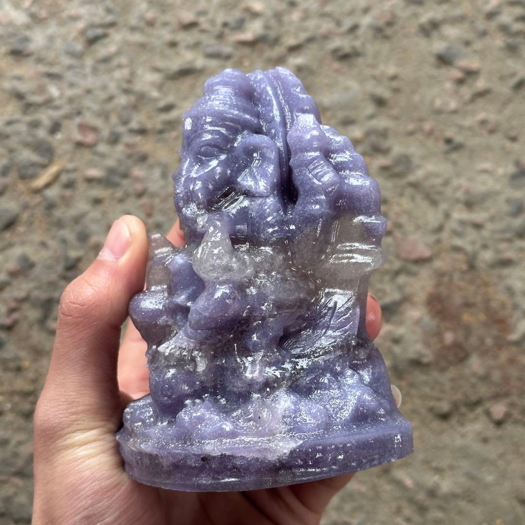 天然石紫雲母ガネーシャ　置物　ご購入前に在庫確認G.1100