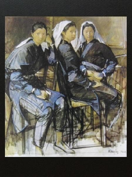 小磯良平、【女達の休息】、希少な大判額装用画集より、美品、新品額装付