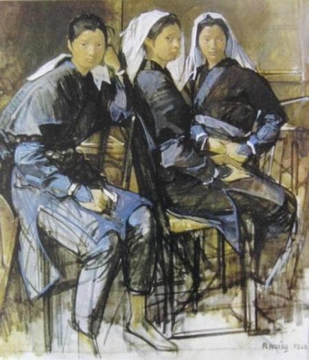 小磯良平、【女達の休息】、希少な大判額装用画集より、美品、新品額装付