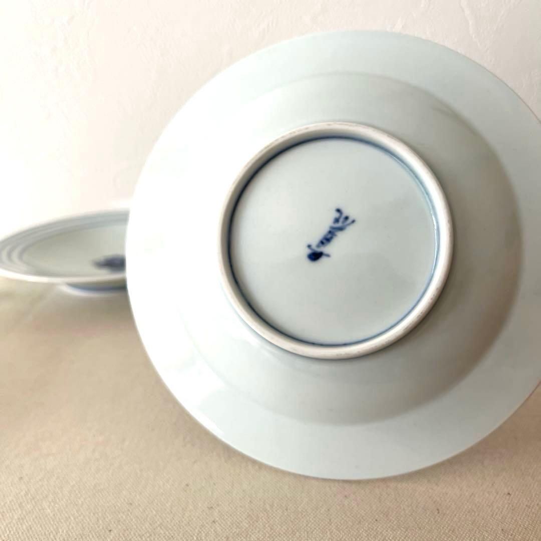 M793 ○しん窯　青花　柄違い丸プレート【5枚】未使用　手描き