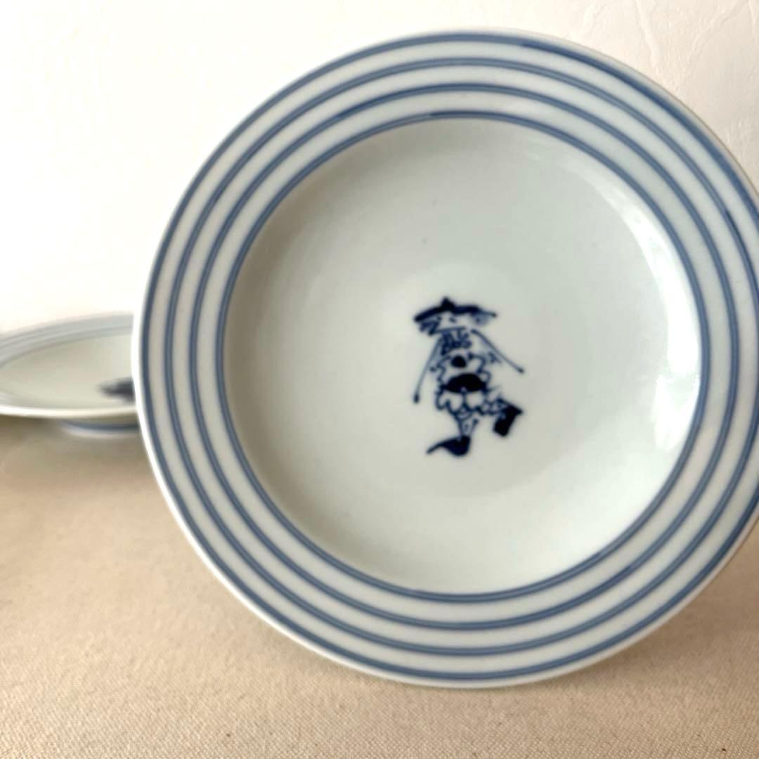 M793 ○しん窯　青花　柄違い丸プレート【5枚】未使用　手描き