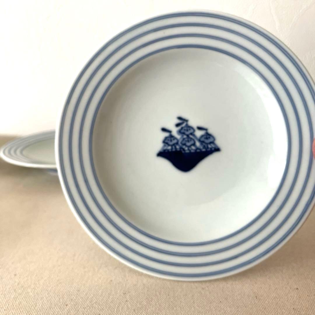 M793 ○しん窯　青花　柄違い丸プレート【5枚】未使用　手描き