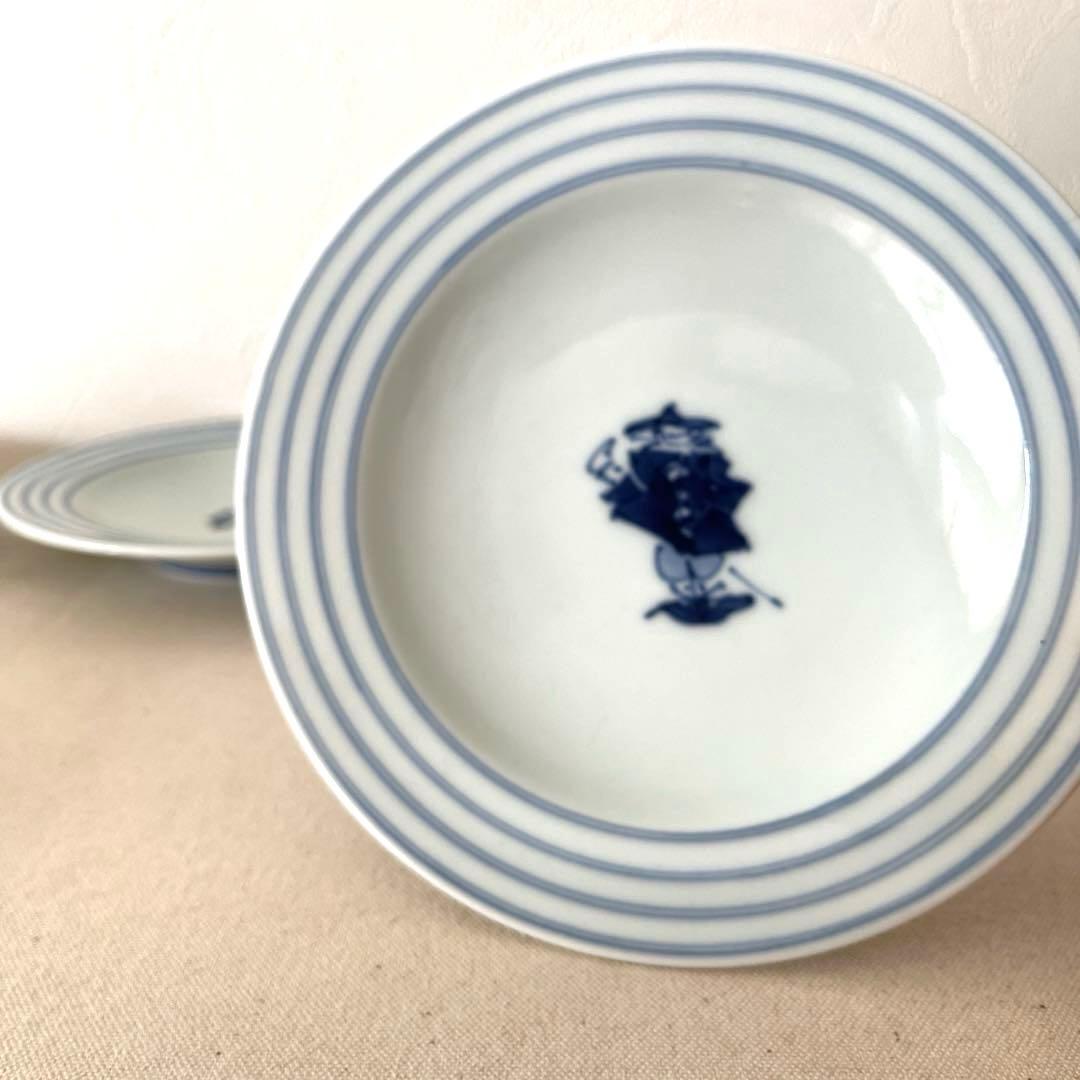 M793 ○しん窯　青花　柄違い丸プレート【5枚】未使用　手描き