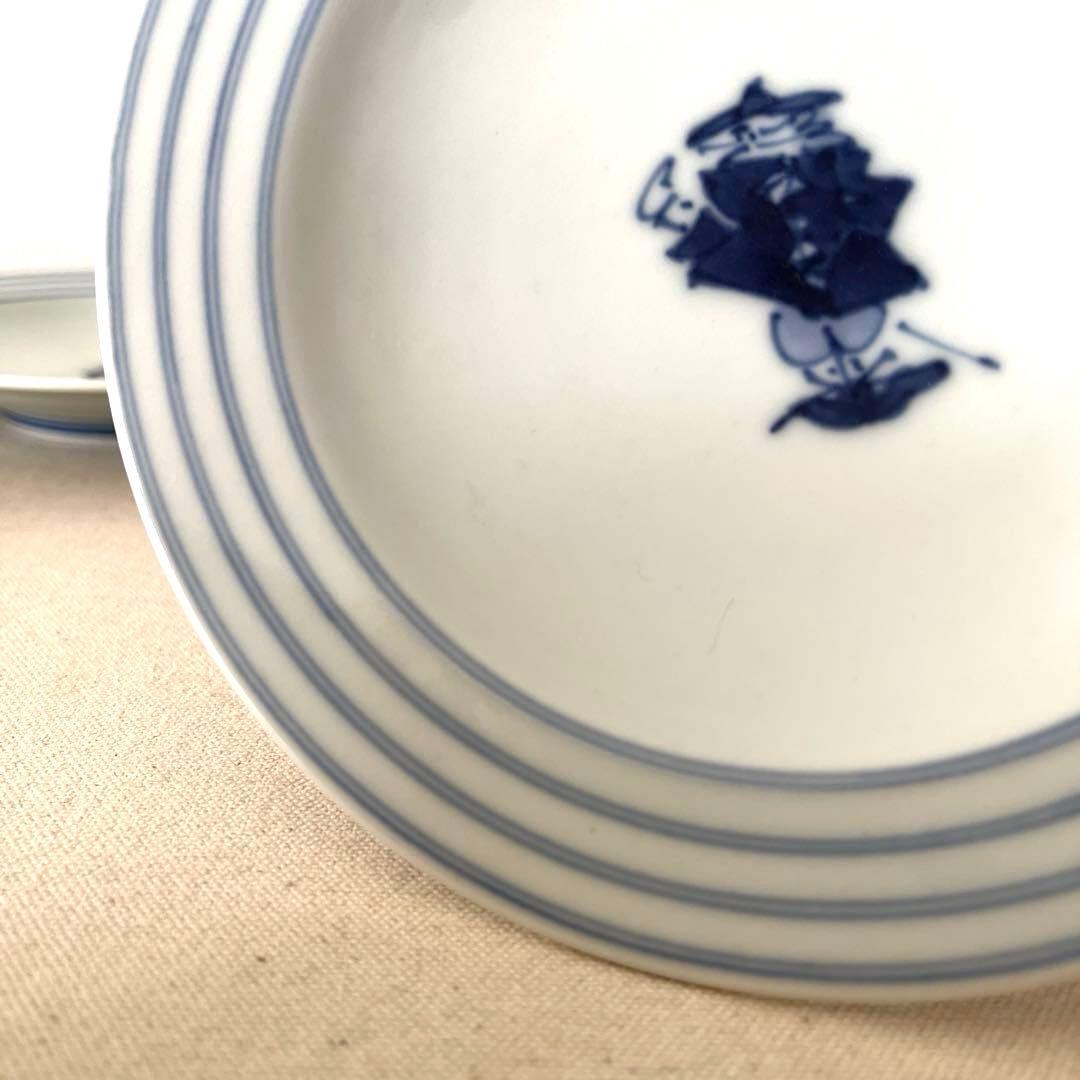 M793 ○しん窯　青花　柄違い丸プレート【5枚】未使用　手描き