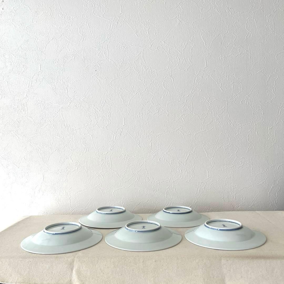 M793 ○しん窯　青花　柄違い丸プレート【5枚】未使用　手描き