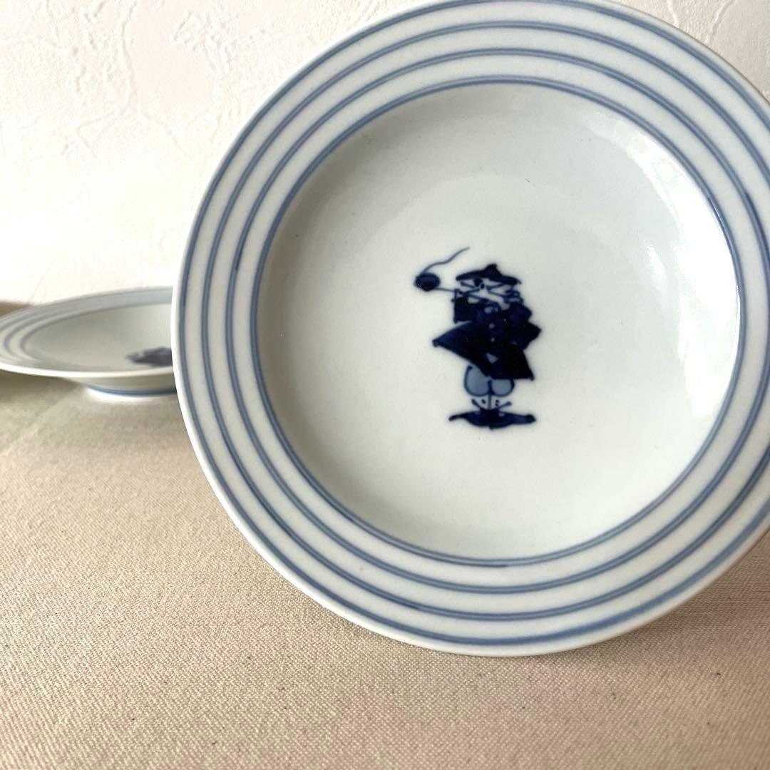 M793 ○しん窯　青花　柄違い丸プレート【5枚】未使用　手描き