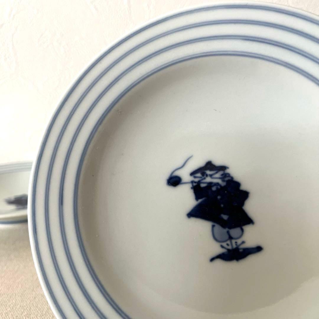 M793 ○しん窯　青花　柄違い丸プレート【5枚】未使用　手描き