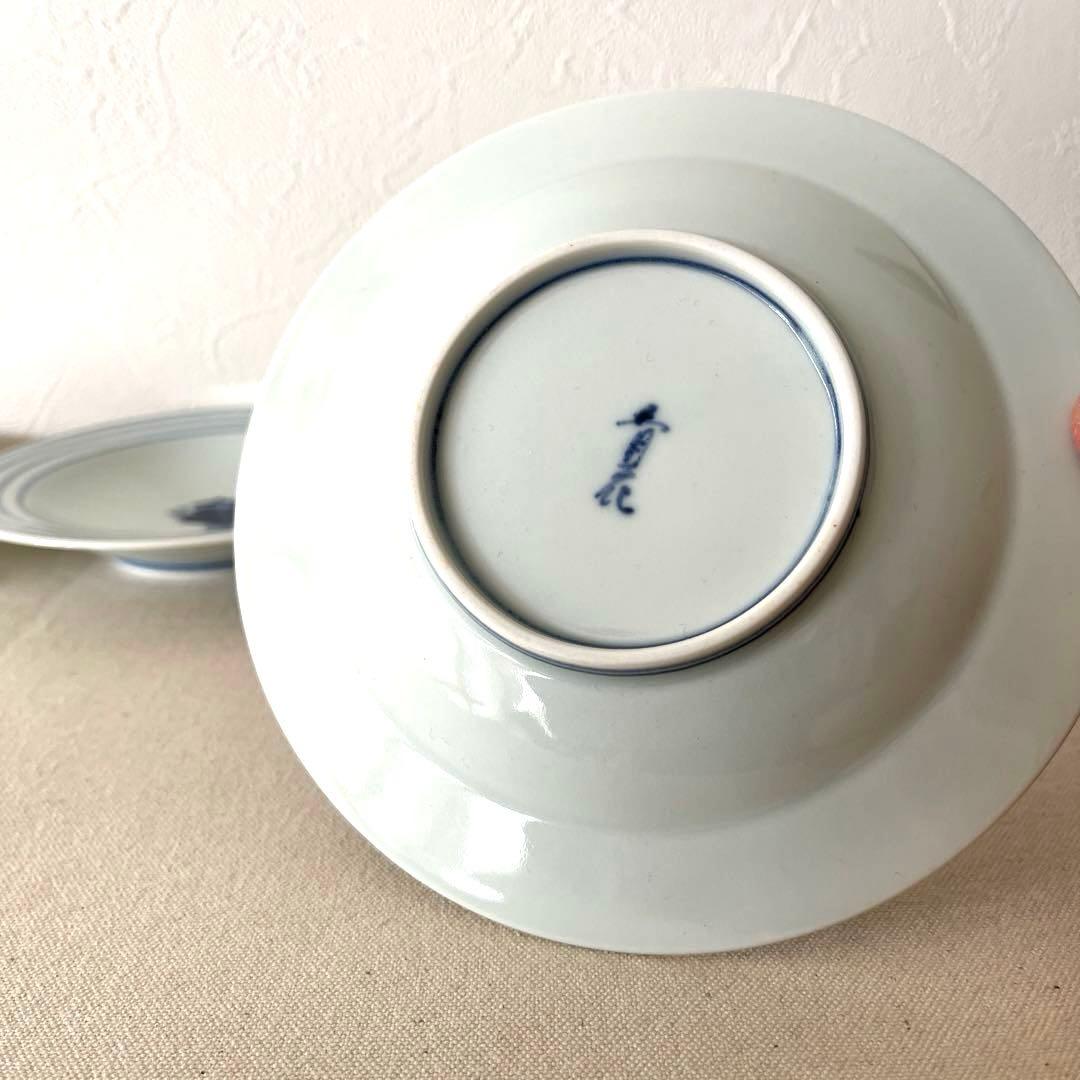 M793 ○しん窯　青花　柄違い丸プレート【5枚】未使用　手描き