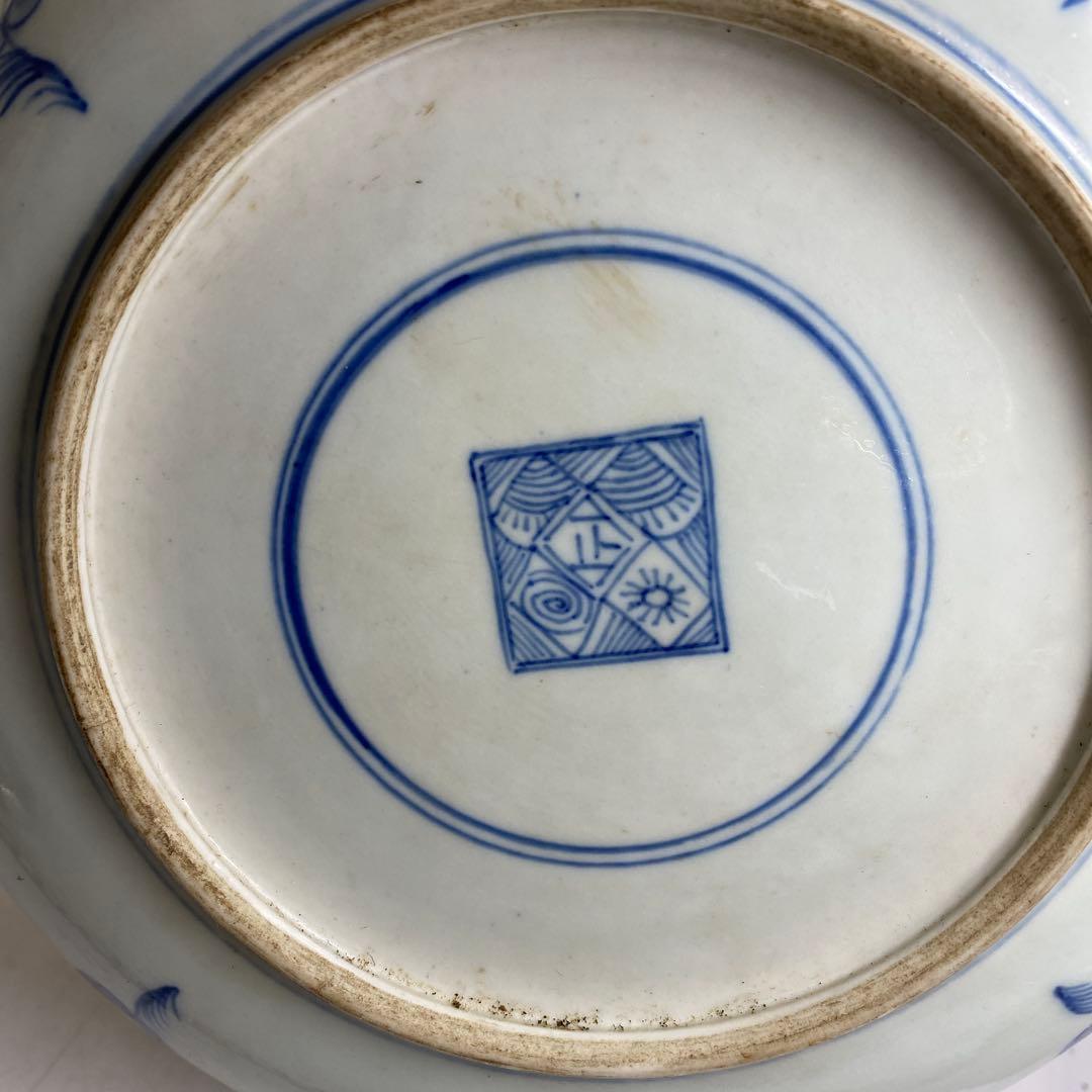 中国清時代　青花人物画　中皿　幅約20㎝　タサオサ　東さ8-0328②