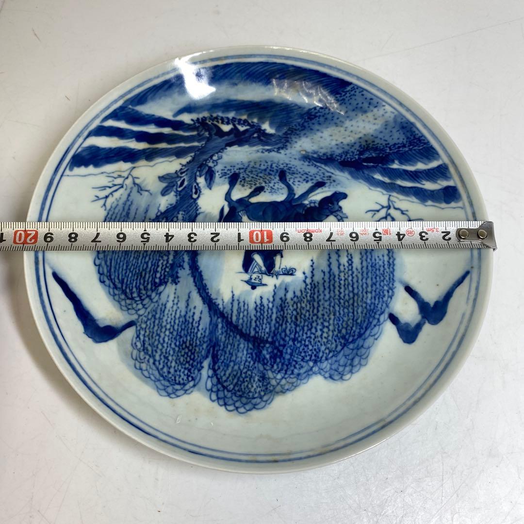 中国清時代　青花人物画　中皿　幅約20㎝　タサオサ　東さ8-0328②