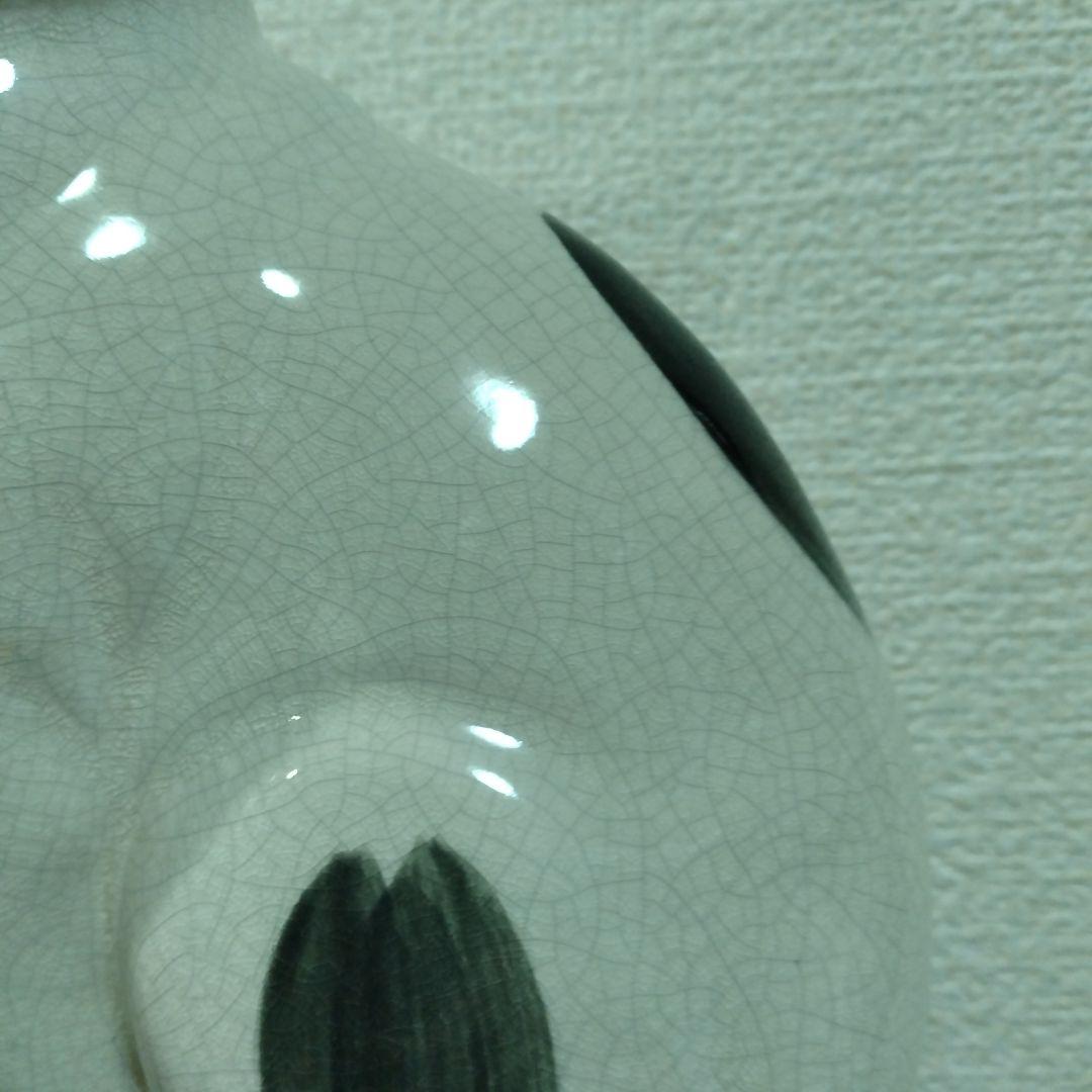 陶器製 白黒猫 置物 対