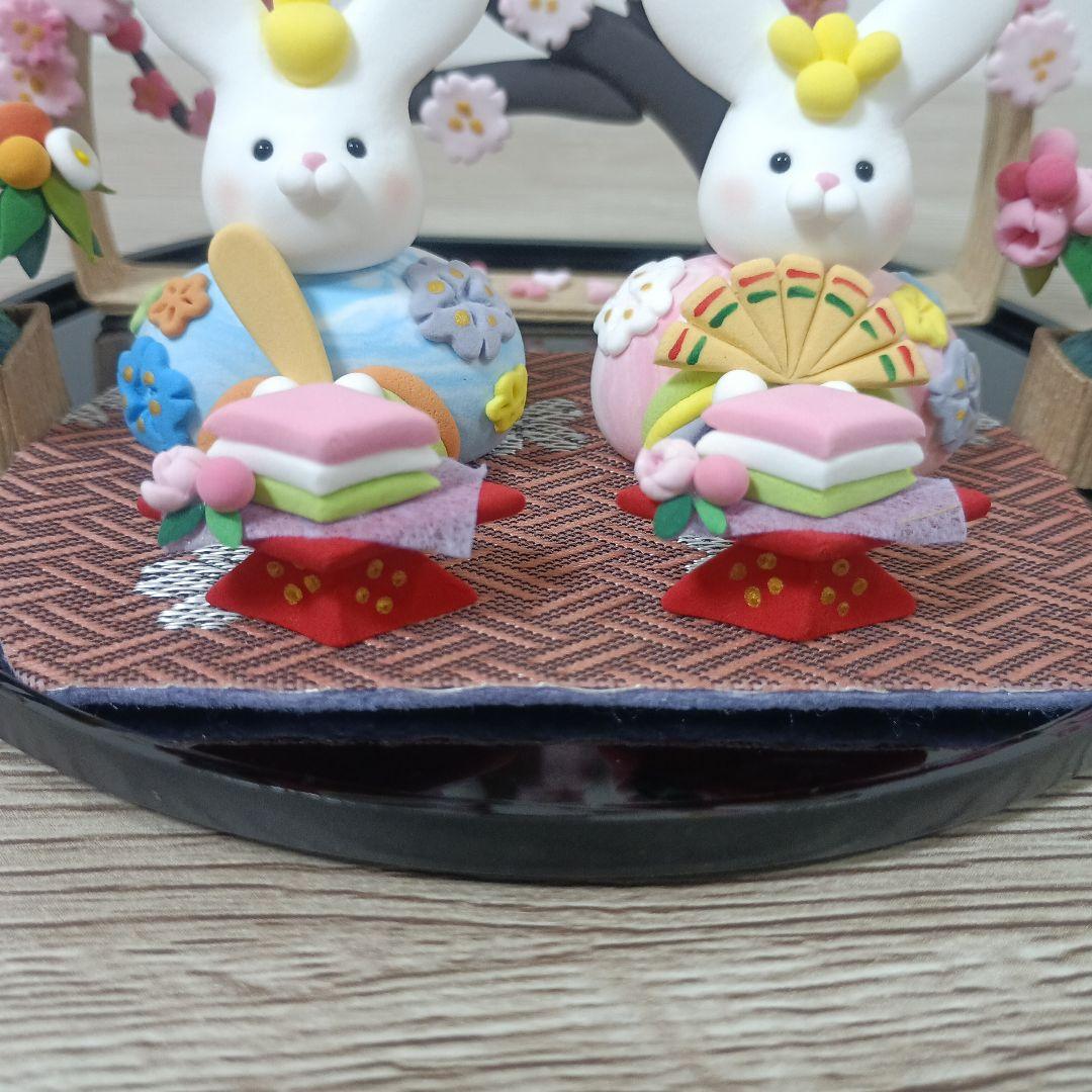 ひな祭り　うさぎの雛飾り　雛人形　ハンドメイド　桃の節句　置物　粘土アート