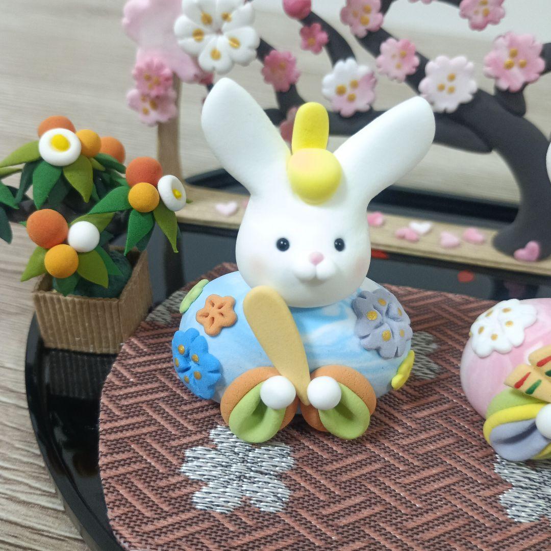 ひな祭り　うさぎの雛飾り　雛人形　ハンドメイド　桃の節句　置物　粘土アート