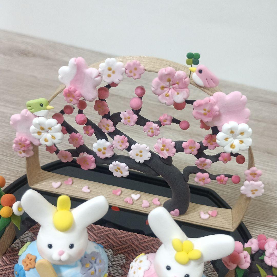 ひな祭り　うさぎの雛飾り　雛人形　ハンドメイド　桃の節句　置物　粘土アート