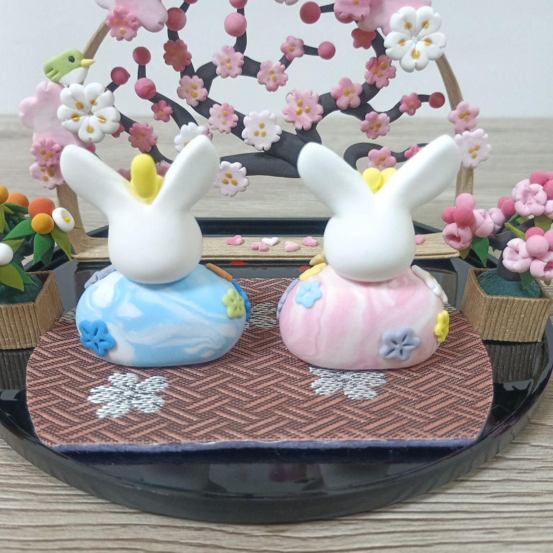 ひな祭り　うさぎの雛飾り　雛人形　ハンドメイド　桃の節句　置物　粘土アート