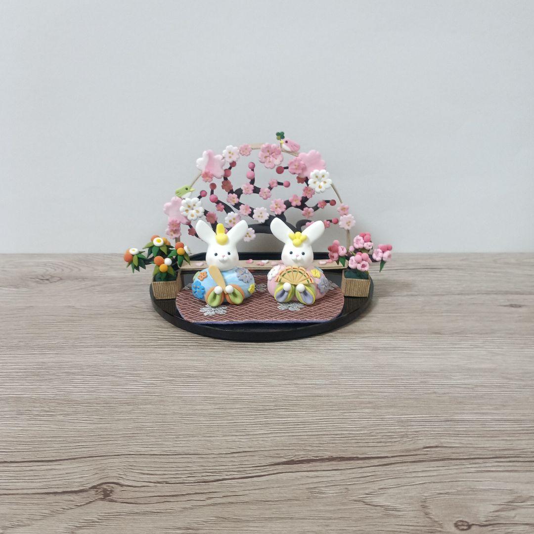 ひな祭り　うさぎの雛飾り　雛人形　ハンドメイド　桃の節句　置物　粘土アート