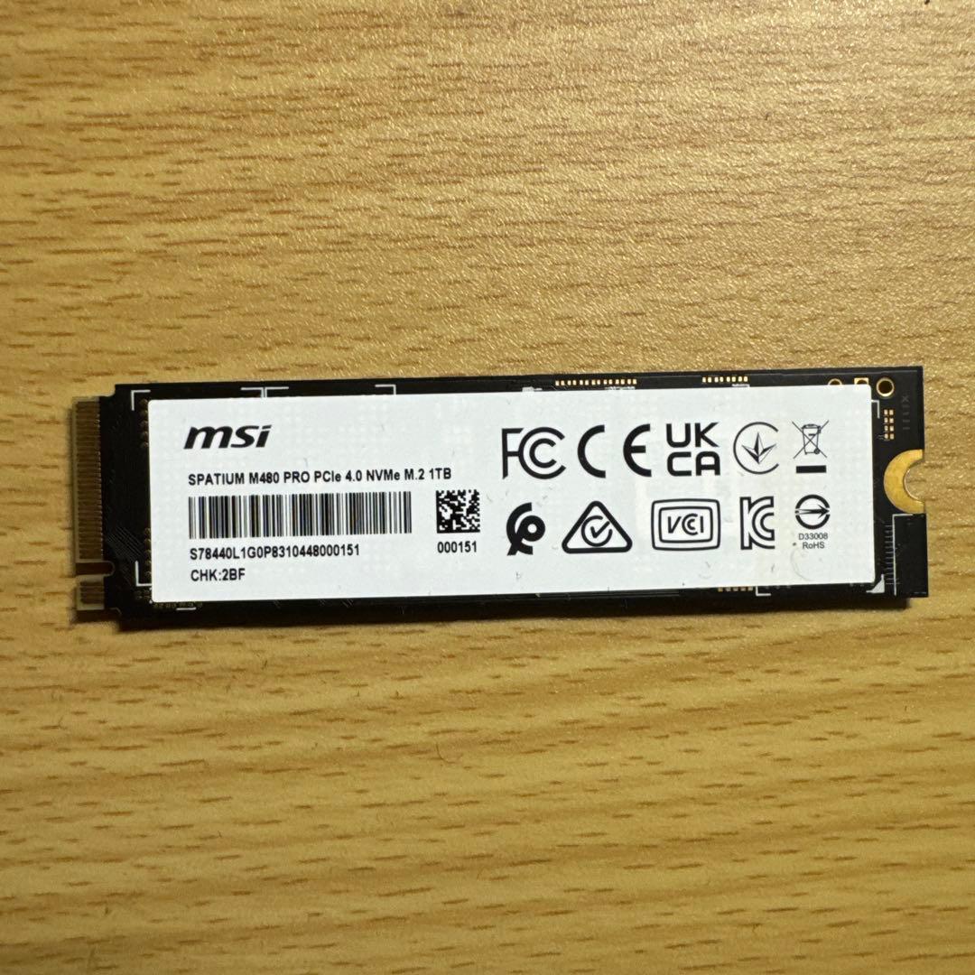MSI SPATIUM M480 PRO 1TB SSD 健康100% 状態良好