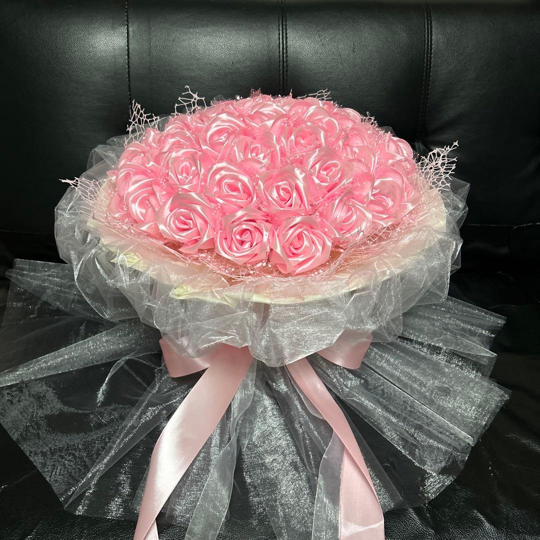40本ピンクバラブーケ　リボン薔薇 枯れない薔薇 プレゼント お祝い　好きな人へ