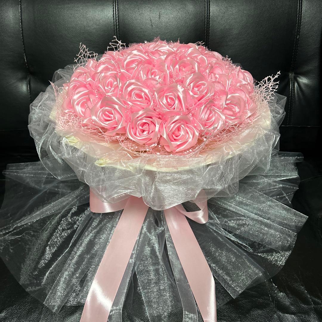 40本ピンクバラブーケ　リボン薔薇 枯れない薔薇 プレゼント お祝い　好きな人へ