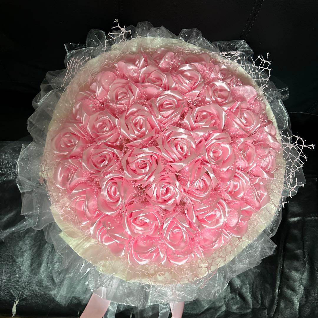 40本ピンクバラブーケ　リボン薔薇 枯れない薔薇 プレゼント お祝い　好きな人へ