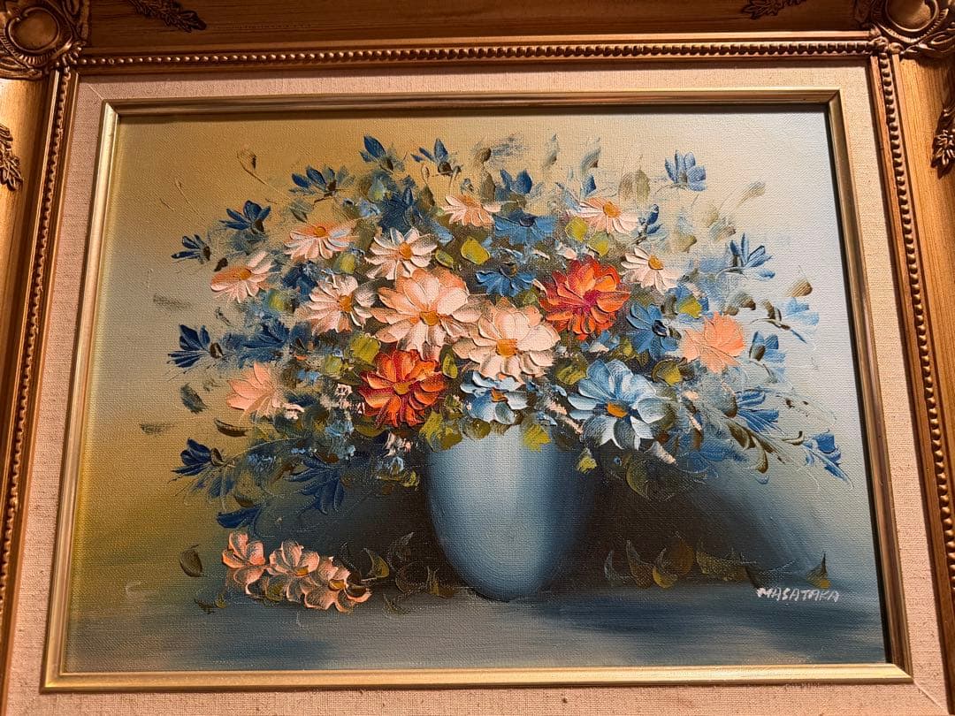 55cm×44cmアンティーク額縁　花瓶の油絵