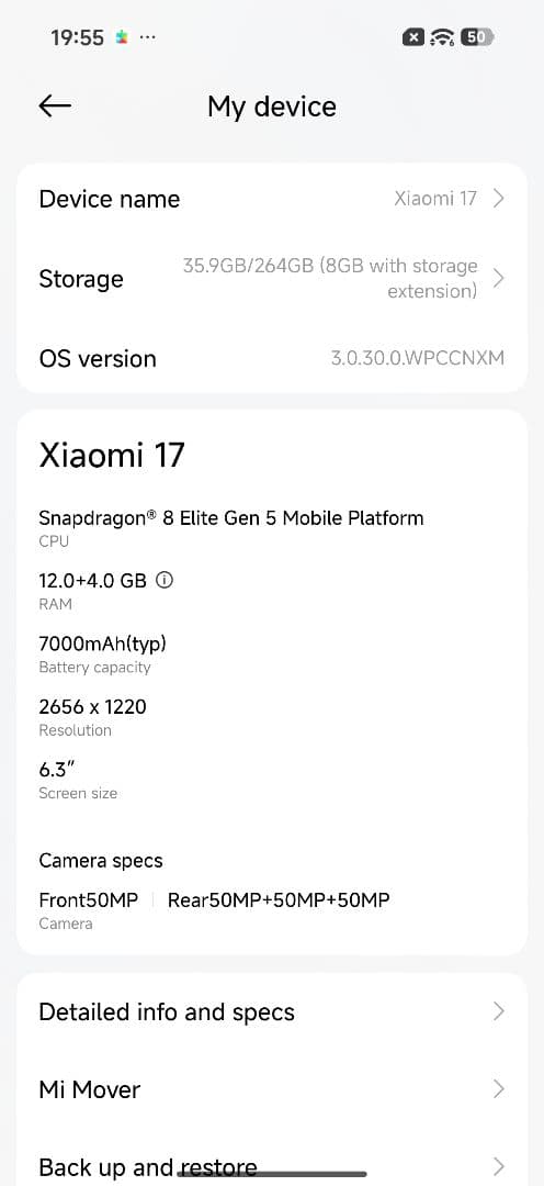Xiaomi 17 グレー 12ー256