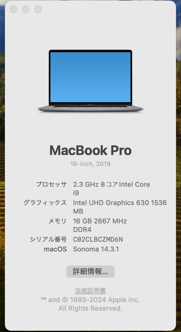 MacBookPro 2019 16インチ16GB 1TB スペースグレイ
