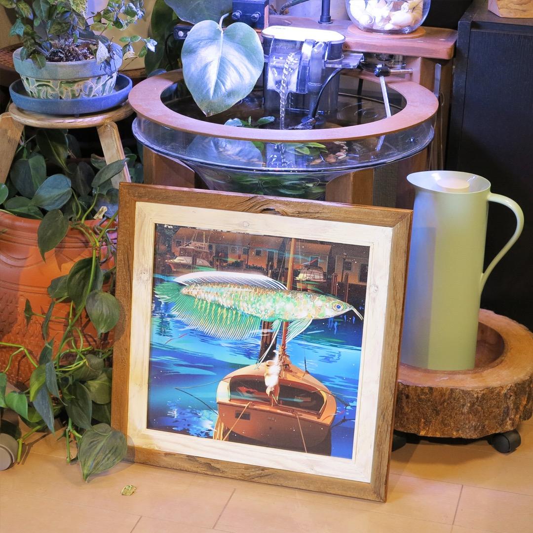 鈴木英人の作品「キーボードフィッシュ」の木製額装