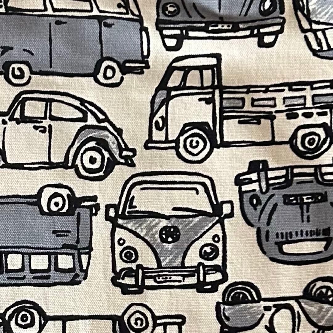 ＊入園入学準備5点セット＊モノクロで可愛いレトロな自動車柄　グレーデニム　赤タグ