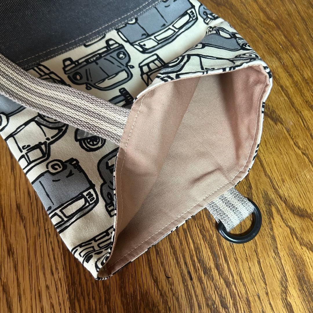 ＊入園入学準備5点セット＊モノクロで可愛いレトロな自動車柄　グレーデニム　赤タグ