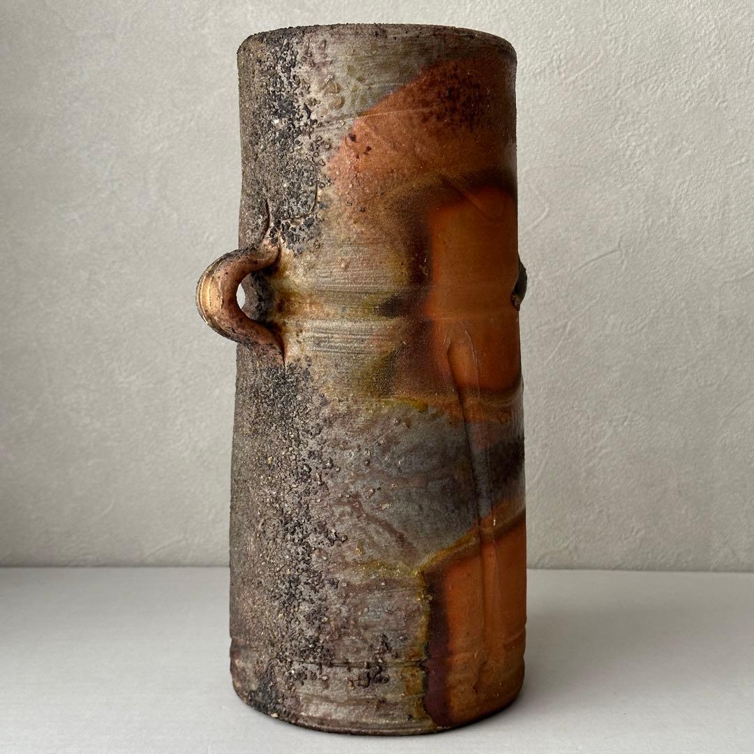 松井與之 備前 花器 二度焼き 花入 共箱